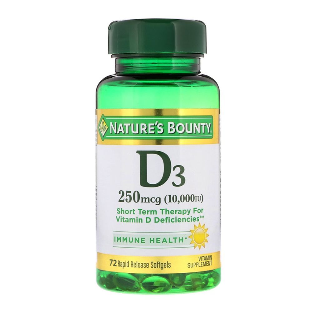 Nature's Bounty Vitamin D3 250mcg 10000 IU, 72 Rapid Release Softgels - Main Image