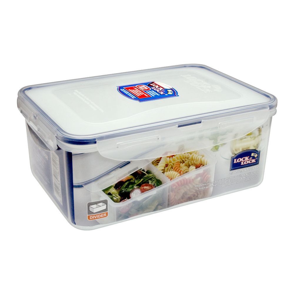 Lock & Lock Air Tight Rectangular Short Food Container, With Divider, 2.3L, LLHPL825B - Main Image