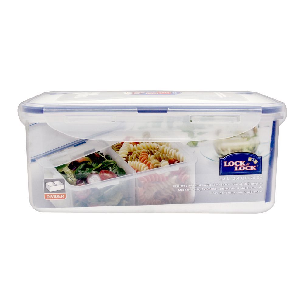 Lock & Lock Air Tight Rectangular Short Food Container, With Divider, 2.3L, LLHPL825B - Image 2