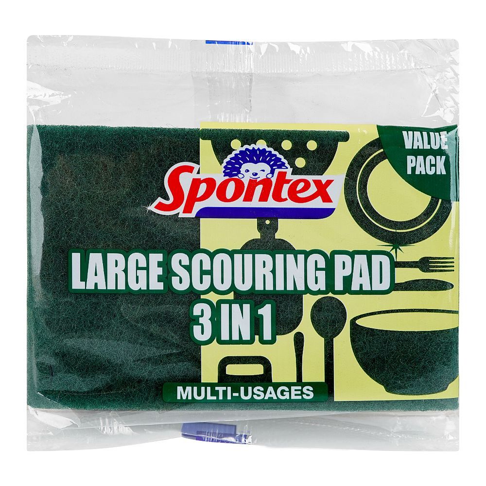 Spontex 3in1 Large Scouring Pads, Multi-Usages Scourer Value Pack - Main Image