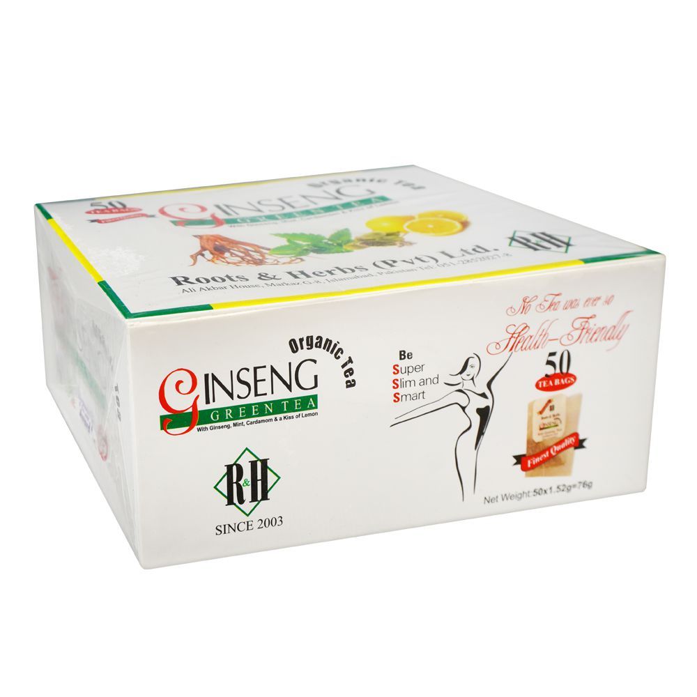 Roots & Herbs Green Tea With Ginseng, Mint, Cardamom & Lemon, 50-Pack - Main Image