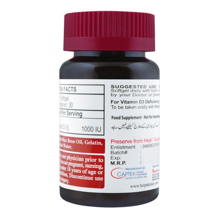 Captek Healthcare Dsoft Vitamin D3 1000 I.U, 30-Pack Softgels - Image 2