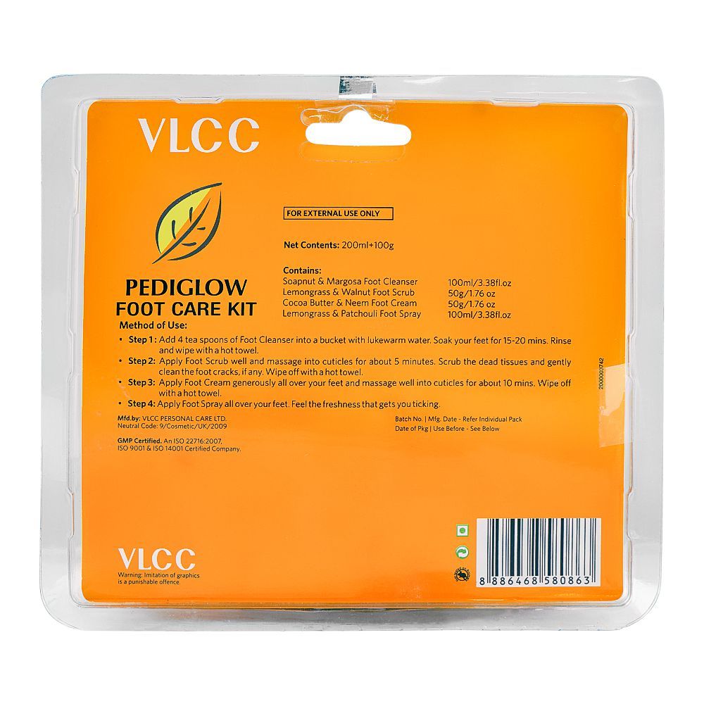 VLCC Pediglow Foot Care Kit, Foot Cleaner 100ml + Foot Scrub 50g + Foot Cream 50g + 100ml, 4-Pack - Image 3