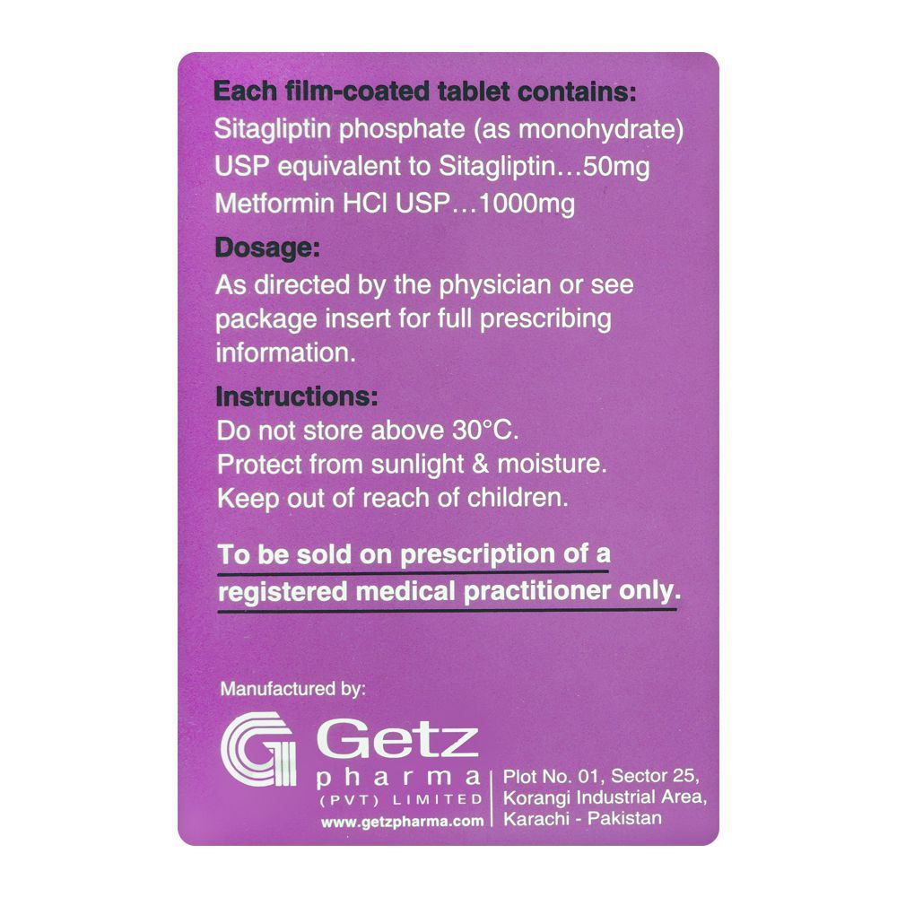 Getz Pharma Treviamet Tablet, 50mg + 1000mg, 14-Pack - Image 3
