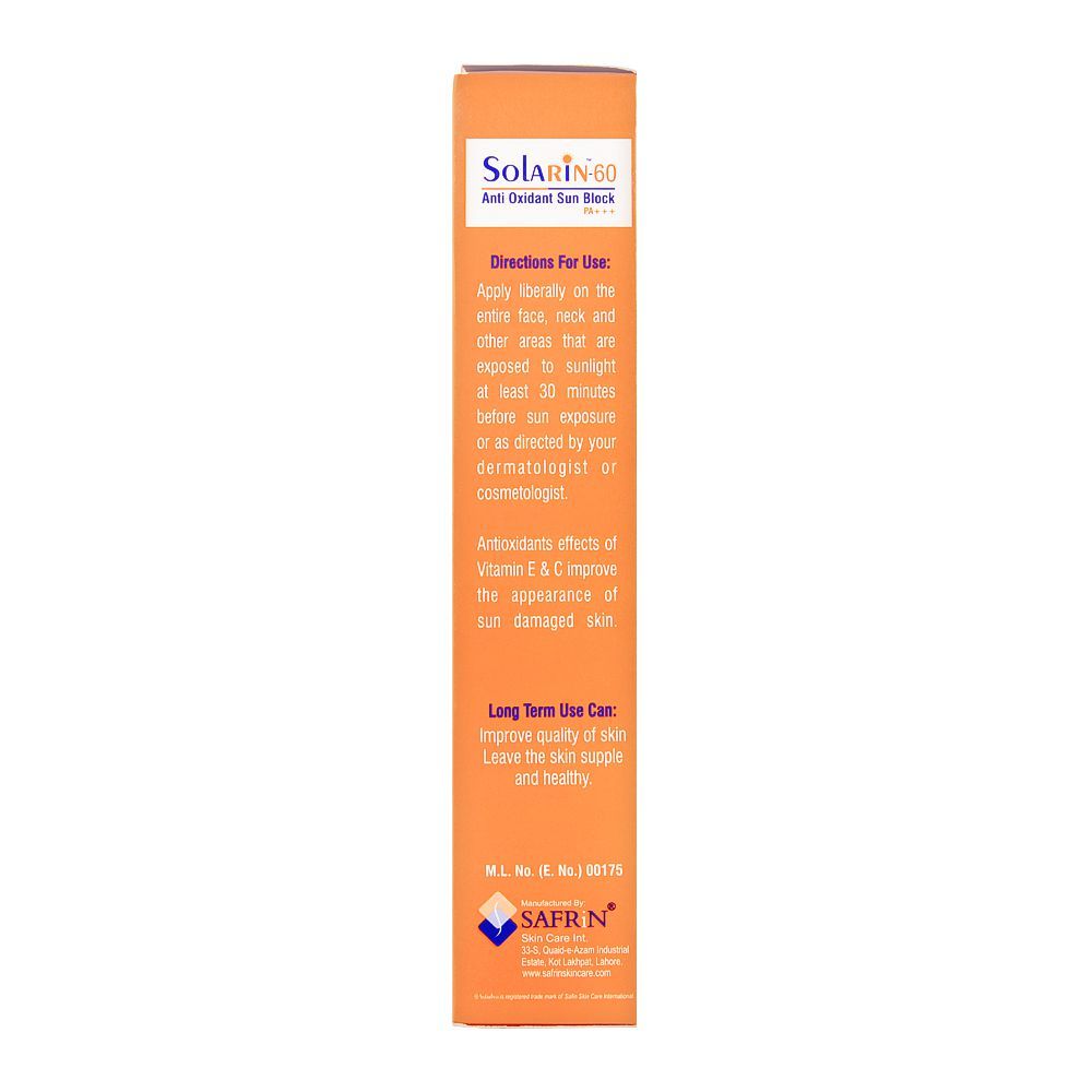 Solarin-60 Anti Oxidant Sun Block, PA+++, UAV/UVB, Paraben Free, 30g - Image 4