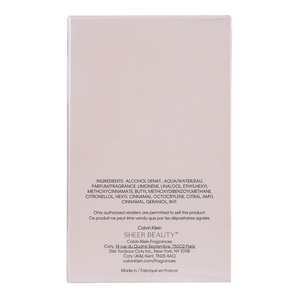 Calvin Klein Sheer Beauty, Eau De Toilette, For Women, 100ml - Image 3