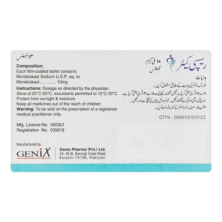 Genix Pharma Respicare Tablet, 10mg, 14-Pack - Image 2
