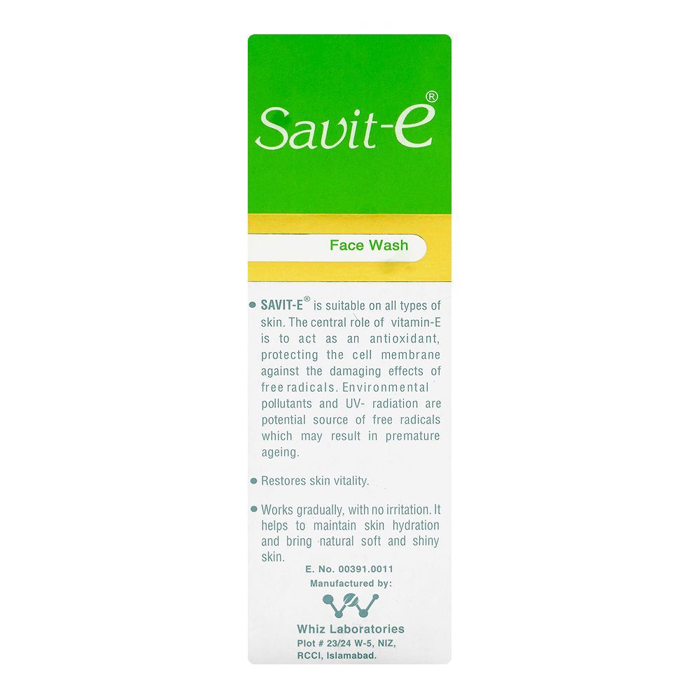 Whiz Laboratories Savit-E Face Wash, Vitamin E, Citric Acid, For All Types Of Skin, 125ml - Image 3