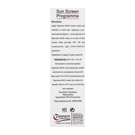 Crystolite Pharmaceuticals Spectrum Max Cream SPF-100, For All Skin Types, 40ml - Image 2