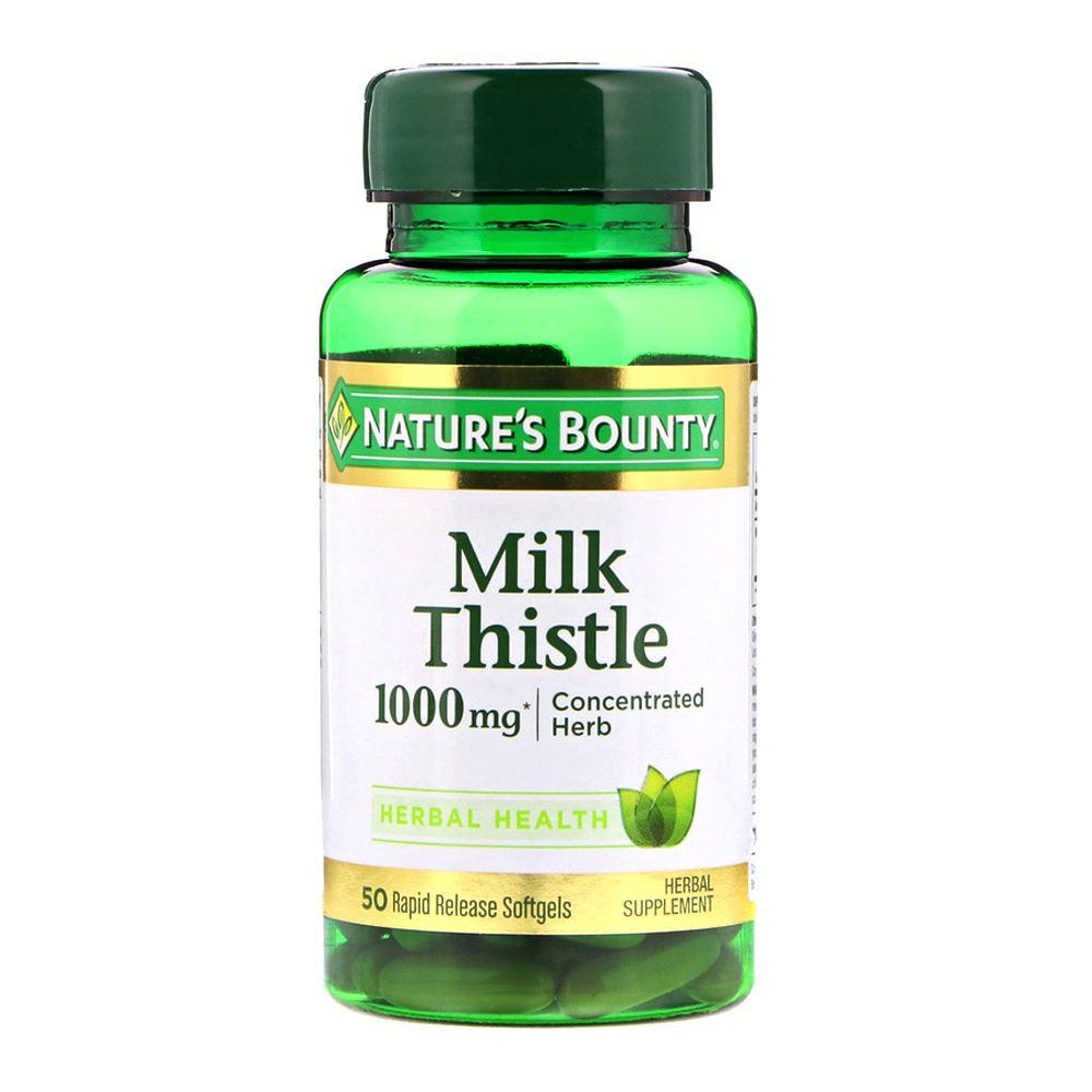 Nature's Bounty Milk Thistle 1000mg, 50 Softgels, Herbal Supplement - Main Image
