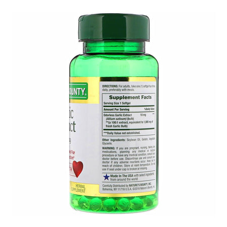 Nature's Bounty Garlic Extract 1000mg, 100 Softgels, Herbal Supplement - Image 2