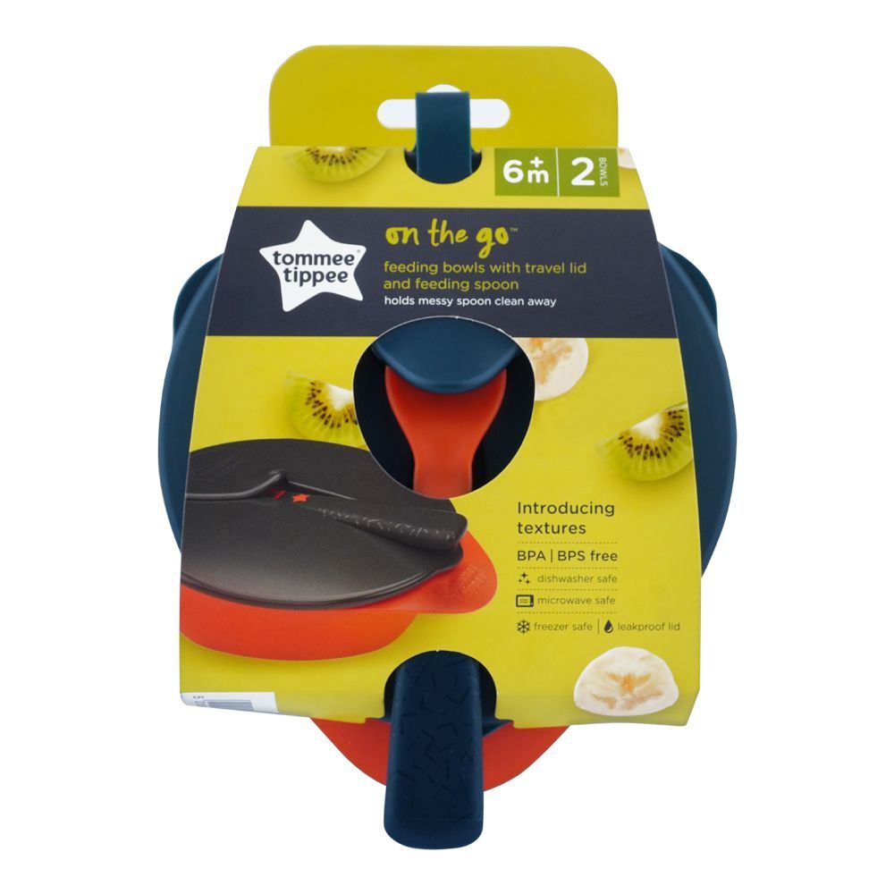 Tommee Tippee On The Go Feeding Bowls with Travel Lid and Feeding Spoon- 6m+, 2 Bowls, 446718/38 - Main Image