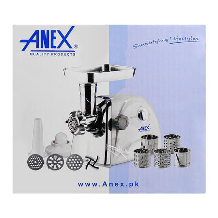 Anex Super Meat Grinder & Vegetable Cutter With 4 Disks, 1200W, White, AG-2049 - Image 3