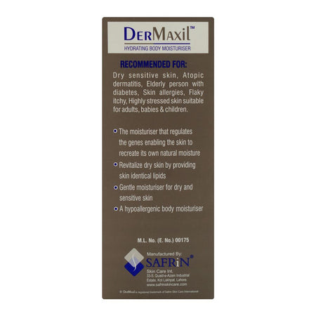 Safrin Skin Care Dermaxil Body Moisturiser, Hypoallergenic, For Sensitive & Dry Skin, 150ml - Image 2