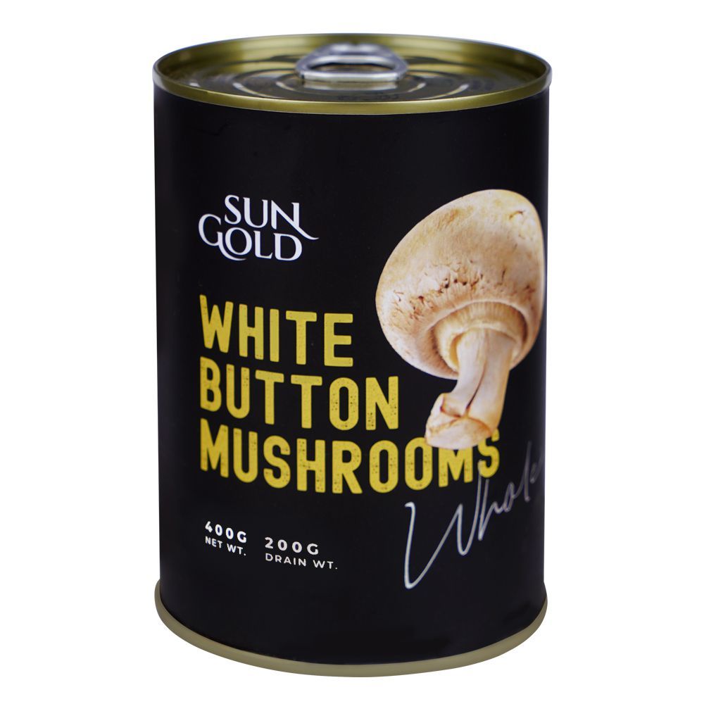 Sun Gold White Button Mushrooms Whole, 400g Tin - Main Image