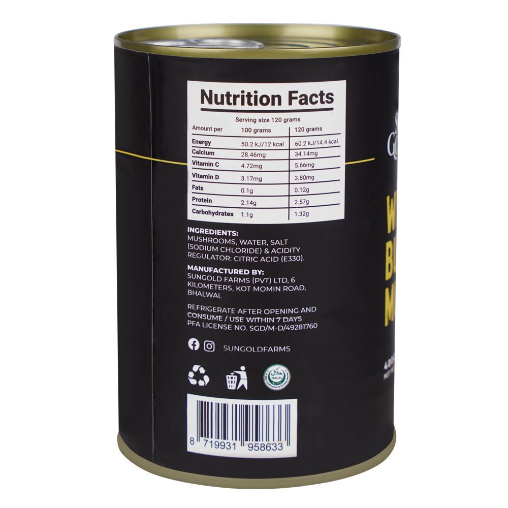 Sun Gold White Button Mushrooms Whole, 400g Tin - Image 3