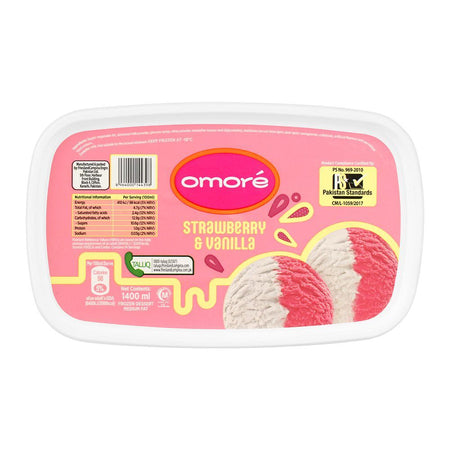 Omore Strawberry & Vanilla Frozen Dessert, Tub, 1400ml - Main Image