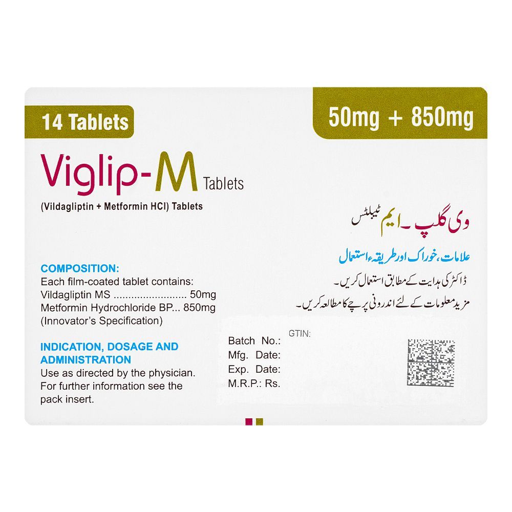 ATCO Laboratories Viglip-M Tablet, 50mg/850mg, 14-Pack - Image 2
