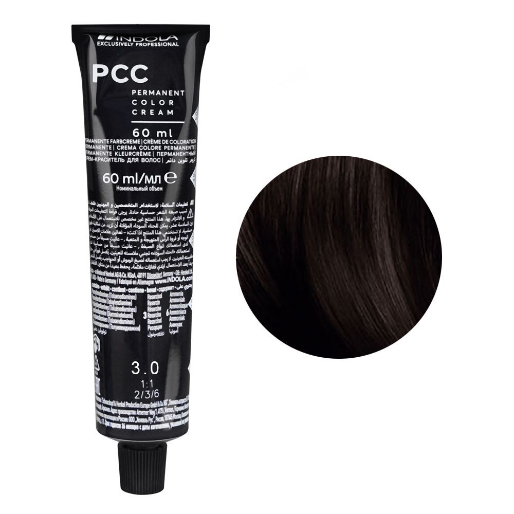 Indola PCC Natural Permanent Hair Color Cream, 60ml, 3.0 Dark Brown - Main Image