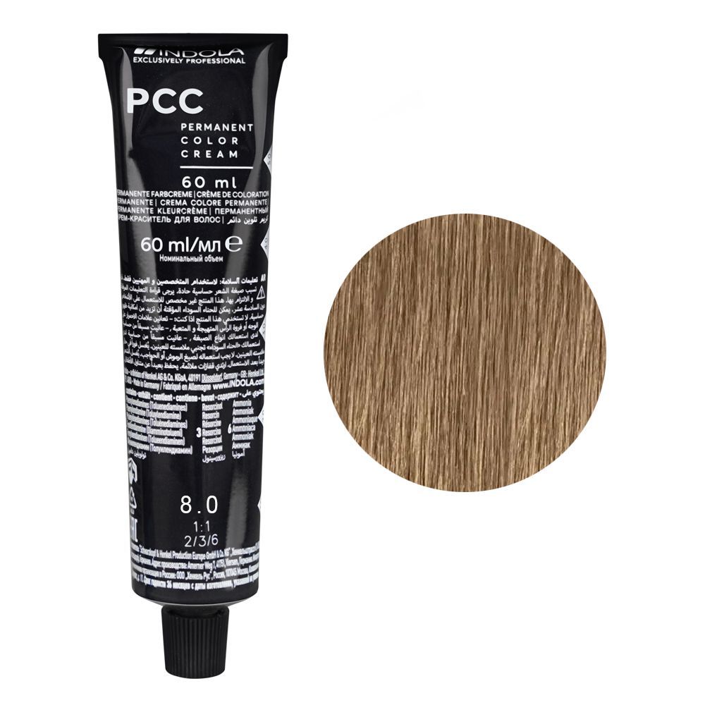 Indola PCC Natural Permanent Hair Color Cream, 60ml, 8.0 Light Blonde - Main Image