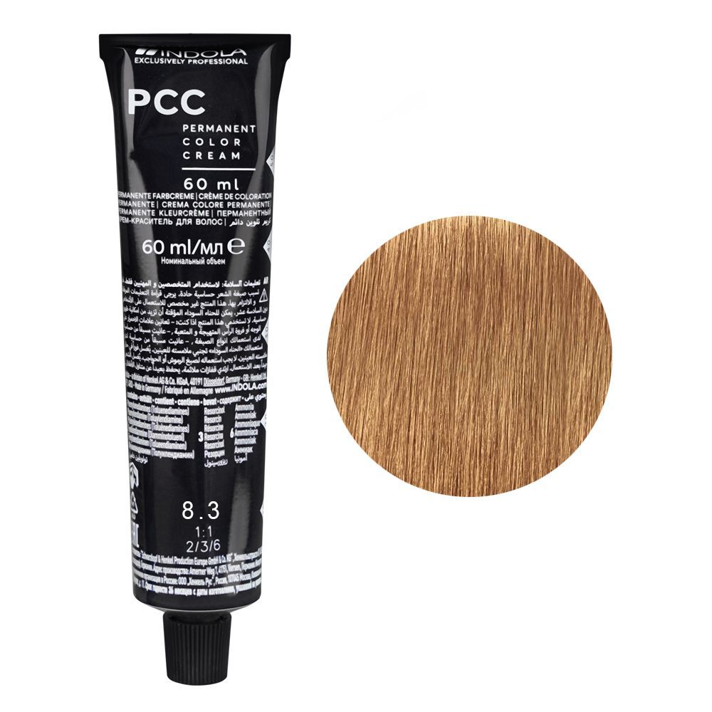 Indola PCC Fashion Permanent Hair Color Cream, 60ml, 8.3 Light Blonde Gold - Main Image