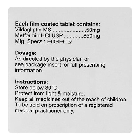 High-Q Pharmaceuticals Vildo Met Tablet, 50mg/850mg, 14-Pack - Image 4