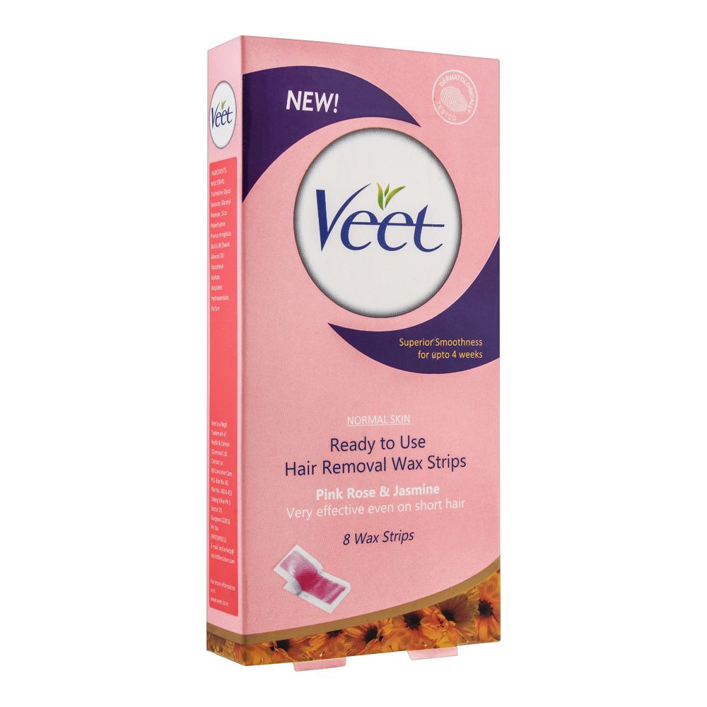 Veet Normal Skin Pink Rose & Jasmine Hair Removal Wax Strips, 8-Pack - Main Image
