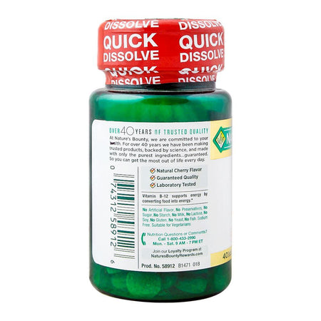 Nature's Bounty B-12, 5000mg, 40 Tablets, Vitamin Supplement - Image 2
