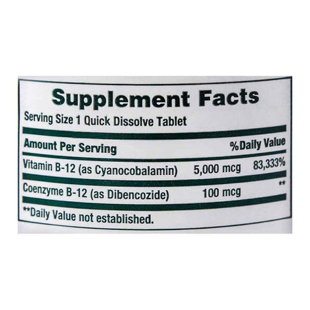 Nature's Bounty B-12, 5000mg, 40 Tablets, Vitamin Supplement - Image 3