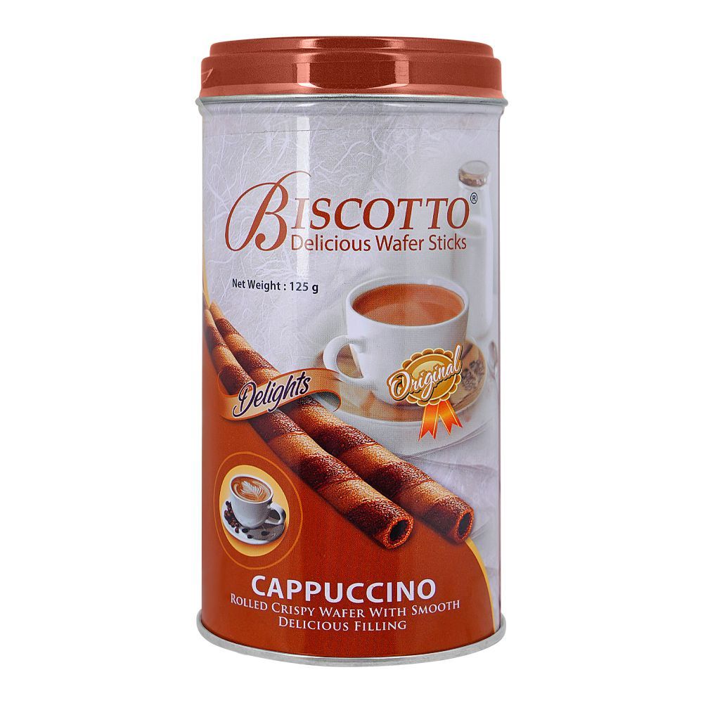 Biscotto Delicious Wafer Stick Tin, Cappuccino Rolled Wafer With Smooth Delicious Filling, 125g - Main Image