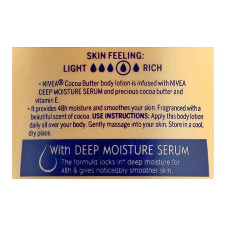 Nivea Cocoa Butter Dry Skin Body Lotion, With Deep Moisture Serum, 400ml - Image 4