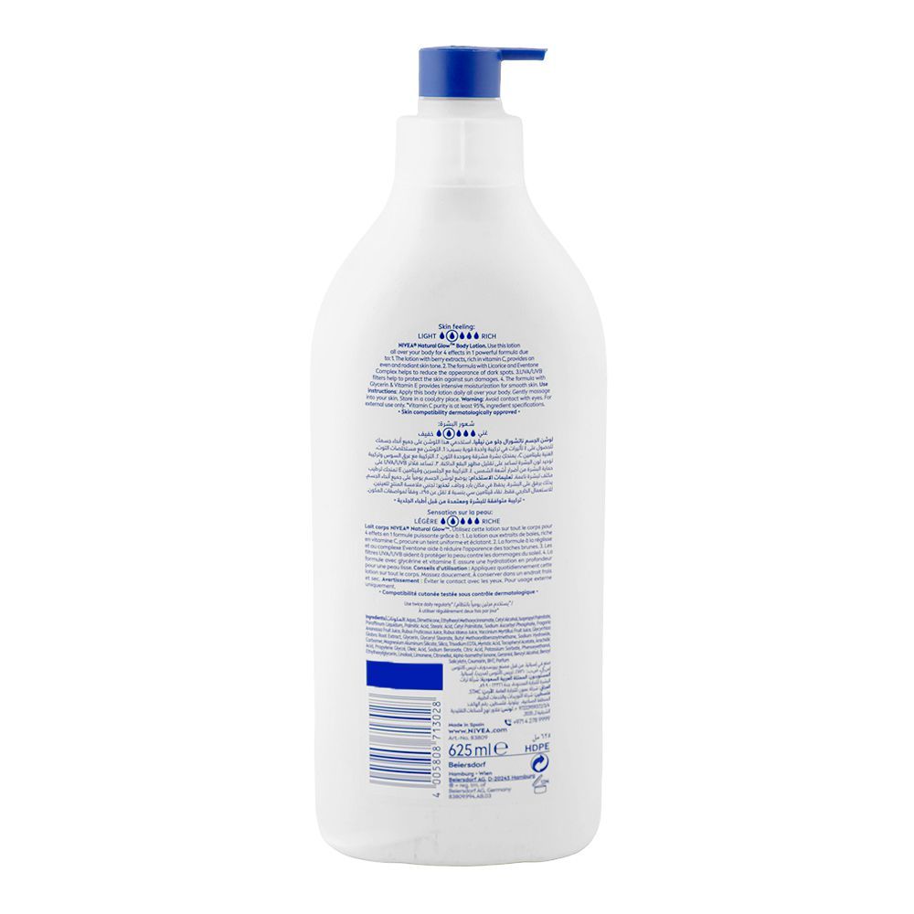 Nivea Natural Glow Body Lotion Glycerin, Citric Acid, For Normal To Dry Skin, 625ml - Image 2