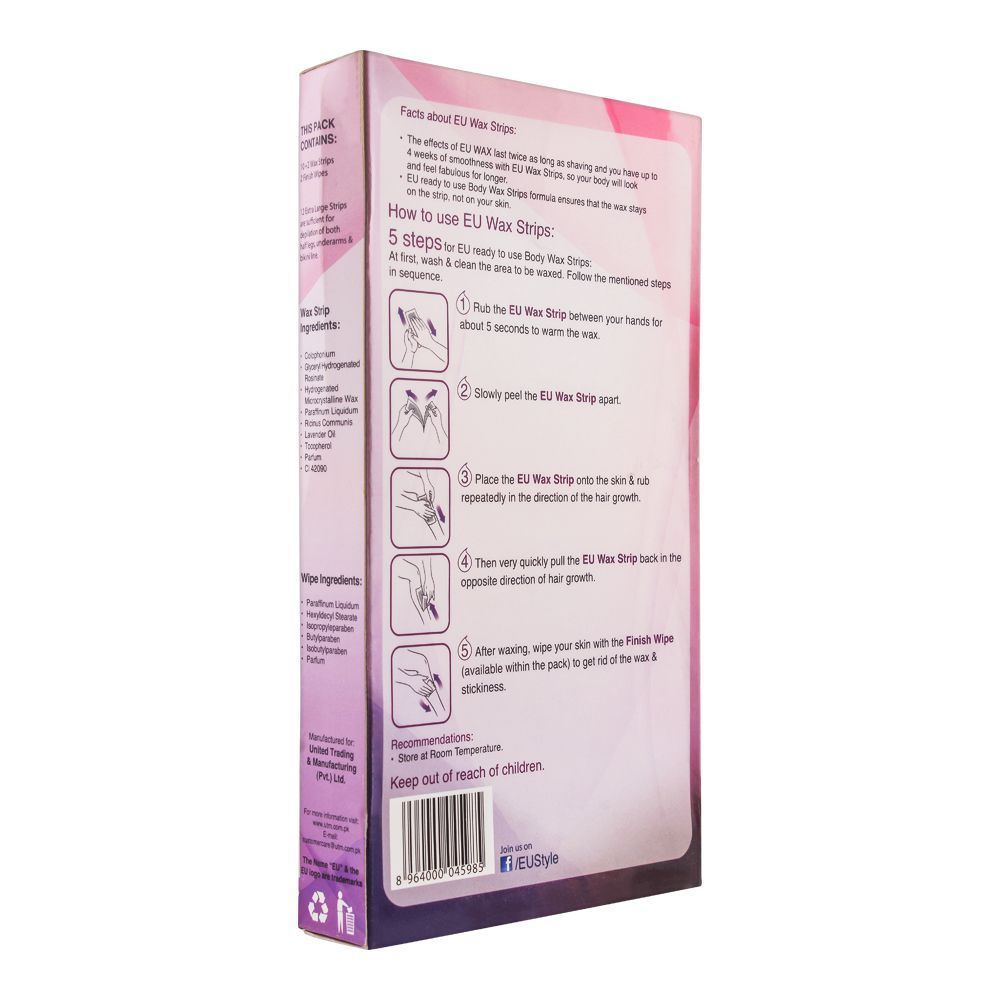 EU Lavender Softness Wax Strips, Arms, Legs And Body, For All Skin Types, 10+2 Pack - Image 2