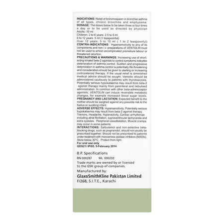 GSK Ventolin Syrup, Sugar-Free, 120ml - Image 3