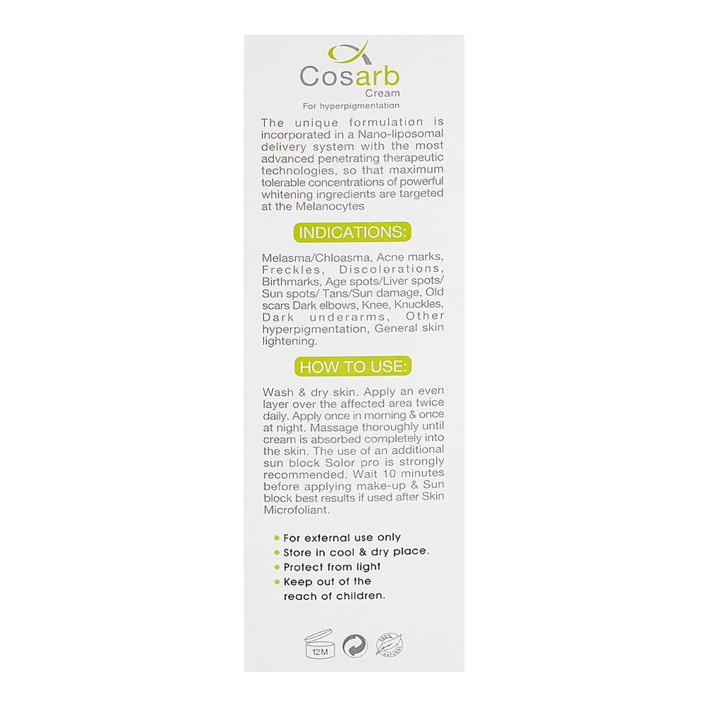 CosDerm Cosarb Skin Whitening Cream, For Hyperpigmentation, 35g - Image 2