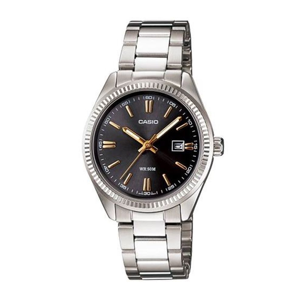 Casio Enticer Women's Analog Black Dial Silver Body Watch, Stainless Steel Strap, LTP-1302D-1A2VDF - Main Image