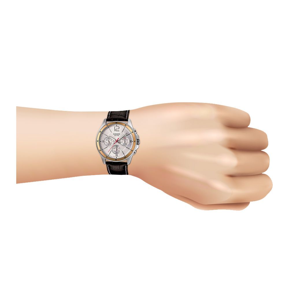 Casio Enticer Chronograph White Dial Men's Watch, Leather Strap, MTP-1374L-7AVDF - Image 5