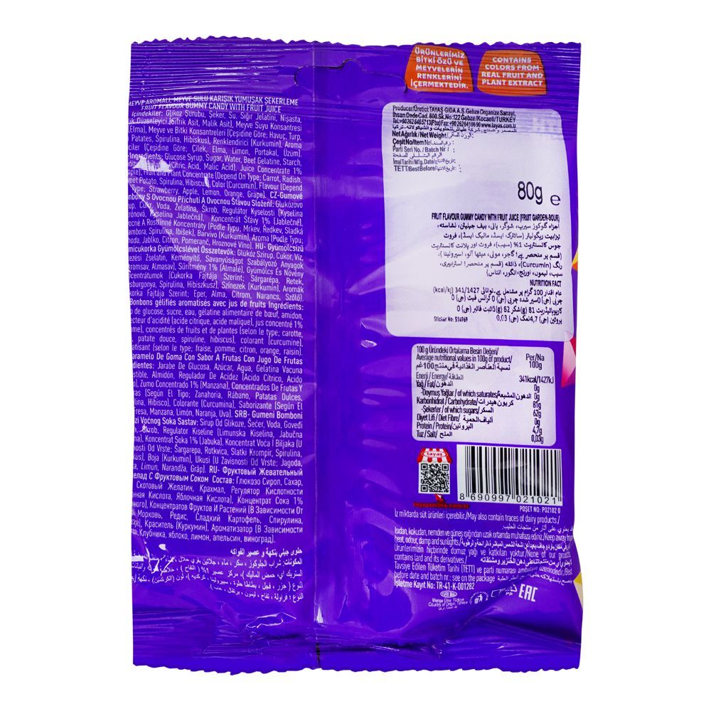 Tayas Damla Sour Gummy Fruit Garden, Jelly Beans, 80g - Image 2