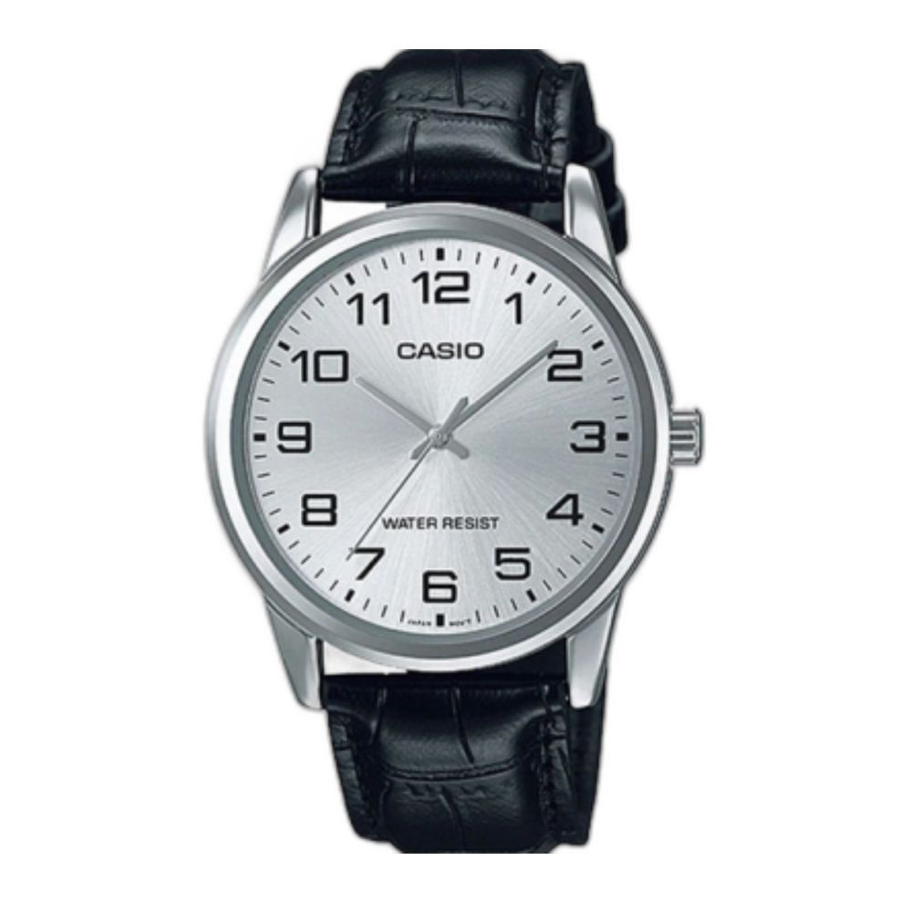 Casio Men's Analog Watch With Silver Round Dial & Designed Black Strap, MTP-V001L-7BUDF - Main Image