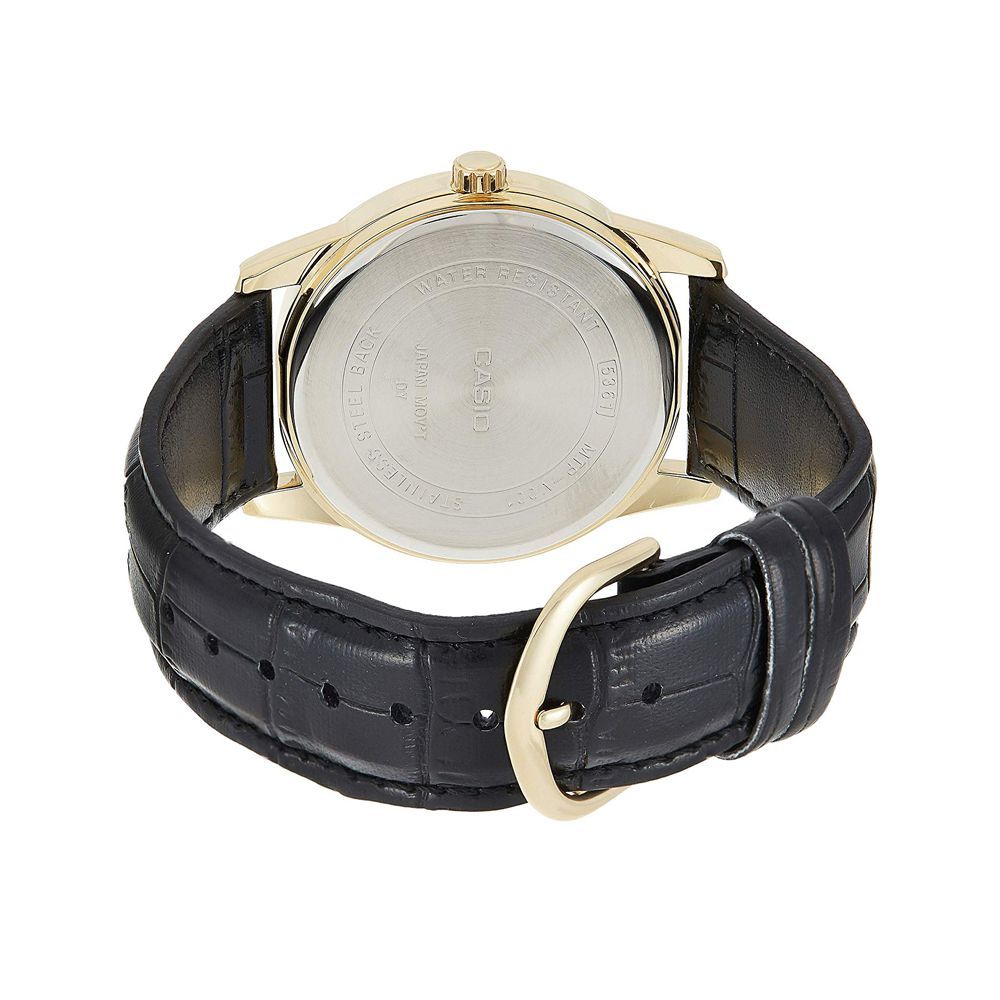 Casio Enticer Men's Golden Body White Dial Analog Watch, Leather Strap, MTP-V001GL-7BUDF - Image 3