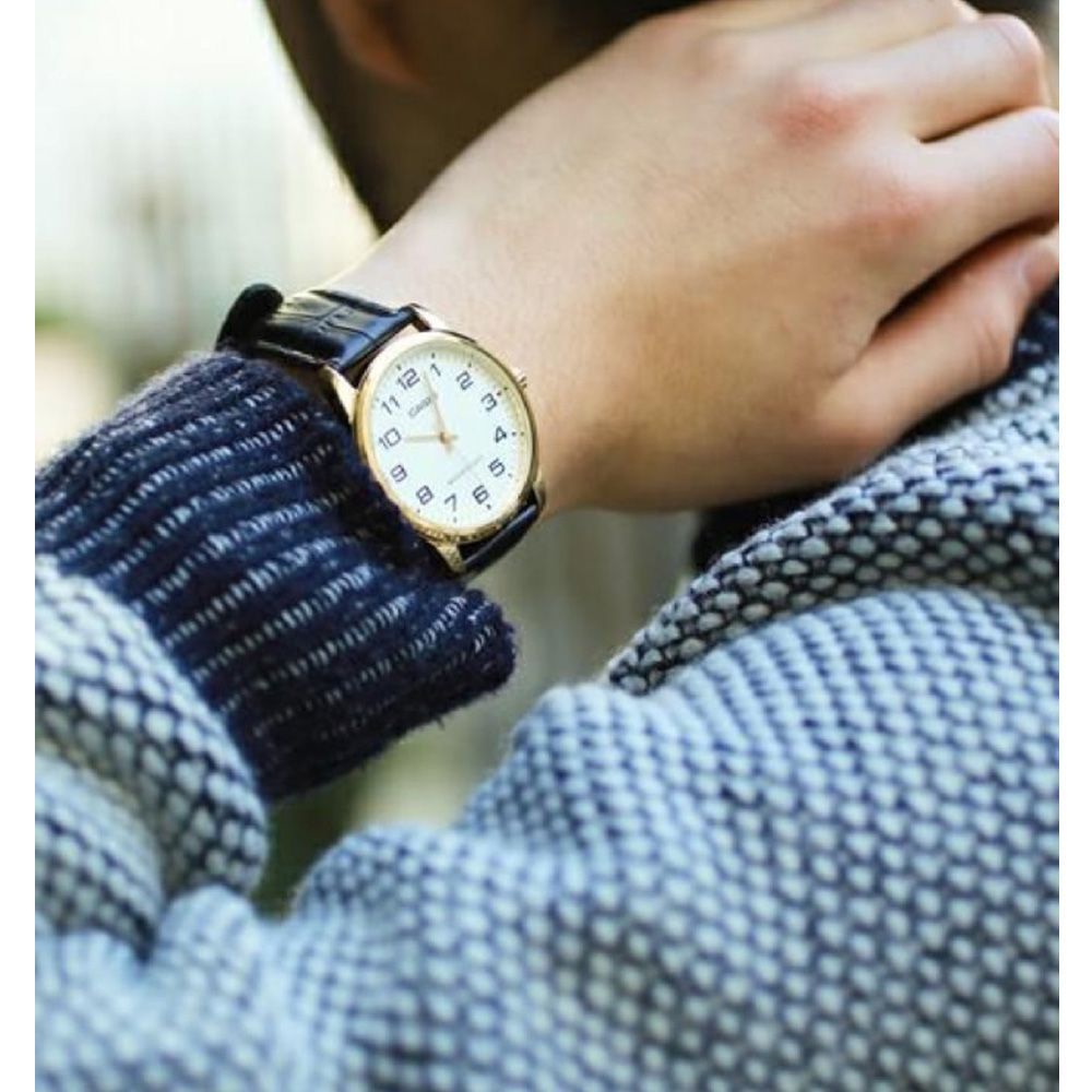 Casio Enticer Men's Golden Body White Dial Analog Watch, Leather Strap, MTP-V001GL-7BUDF - Image 5