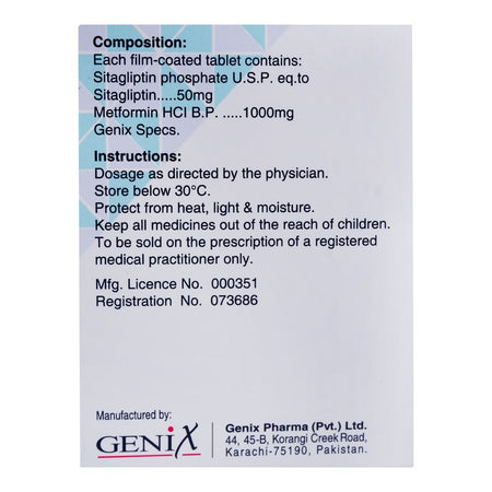 Genix Pharma Gvia-M Tablet, 50mg/1000mg, 14-Pack - Image 3