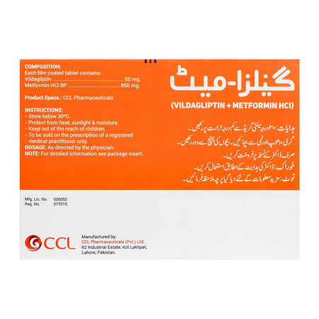 CCL Pharmaceuticals Galza-Met Tablet, 50/850mg, 14 Tablets - Image 2