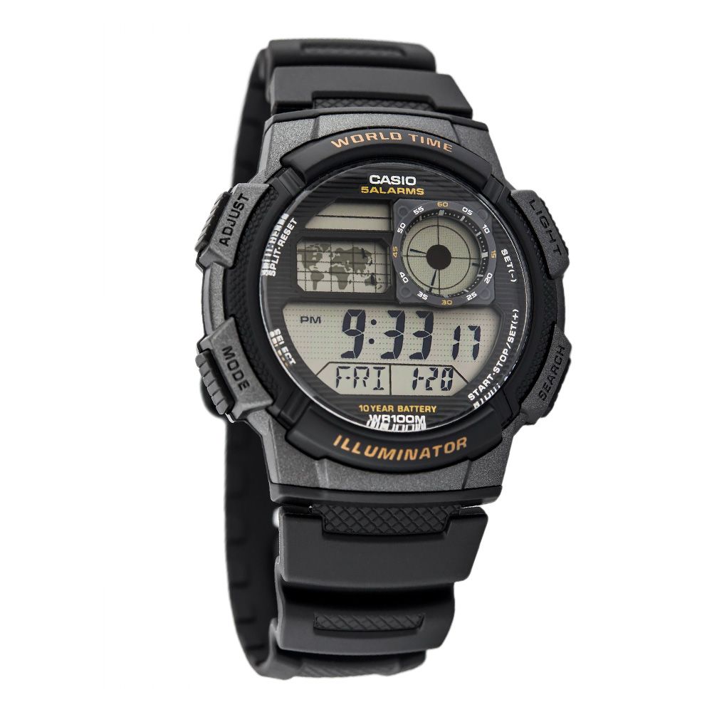 Casio Youth Illuminator Digital World Time Men's Watch, Black Resin Band, AE-1000W-1AVDF - Main Image