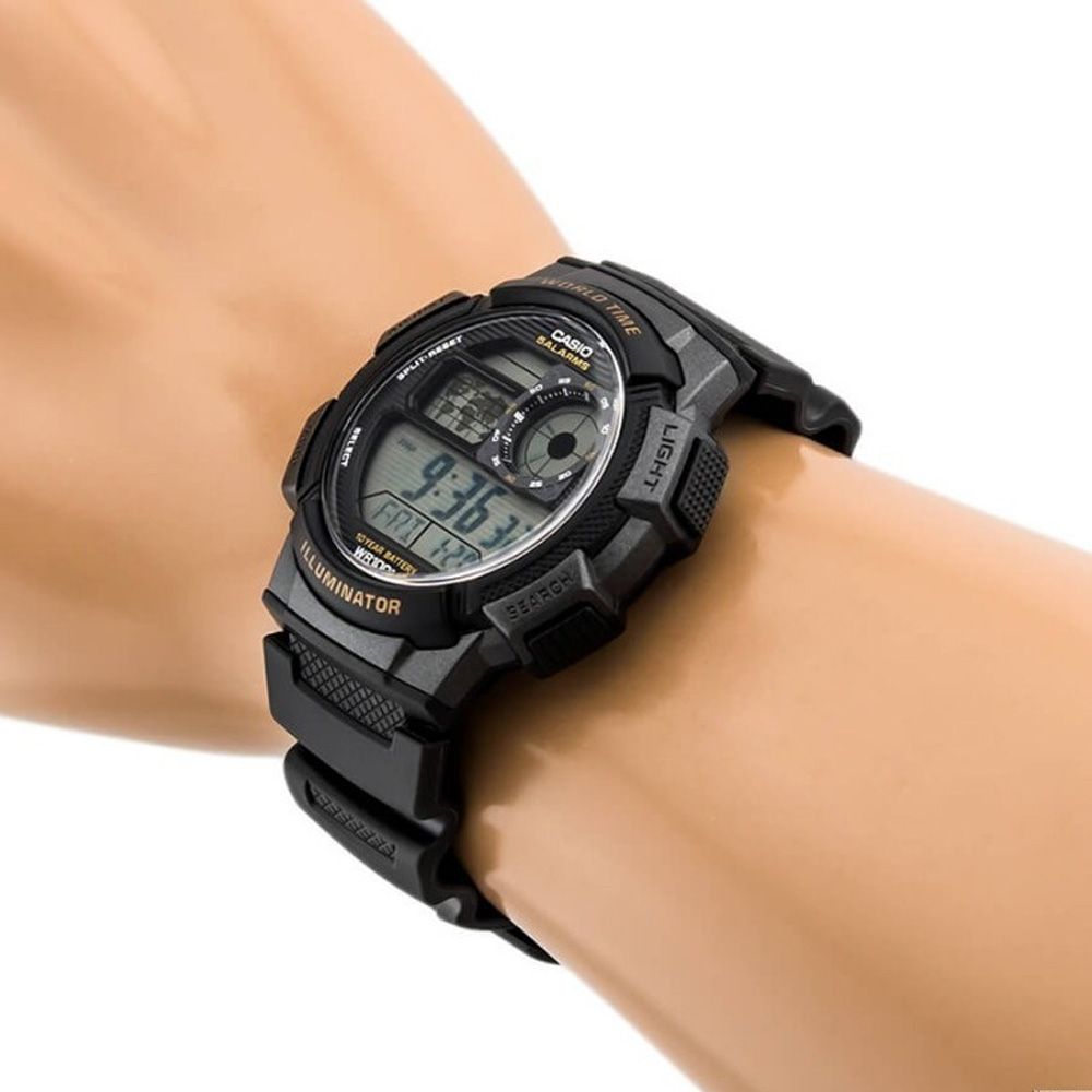 Casio Youth Illuminator Digital World Time Men's Watch, Black Resin Band, AE-1000W-1AVDF - Image 6