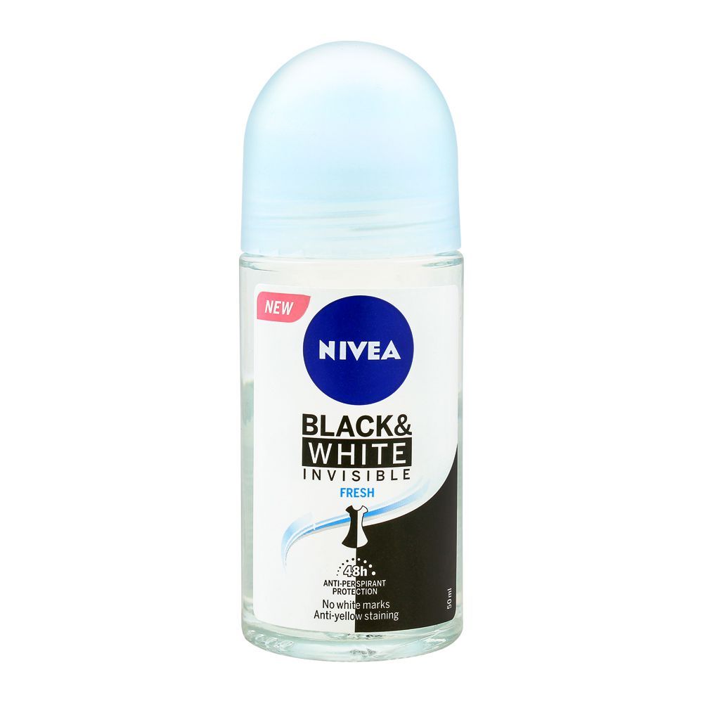 Nivea 48H Black & White Invisible Fresh Anti-Perspirant Roll On Deodorant, For Women, 50ml - Main Image