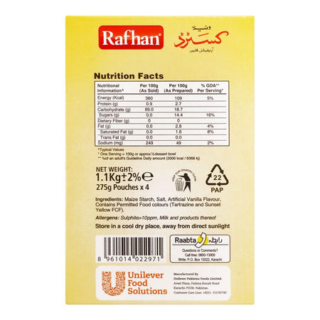 Rafhan Custard Vanilla, 4 Portions Pack, 1.1 KG - Image 5