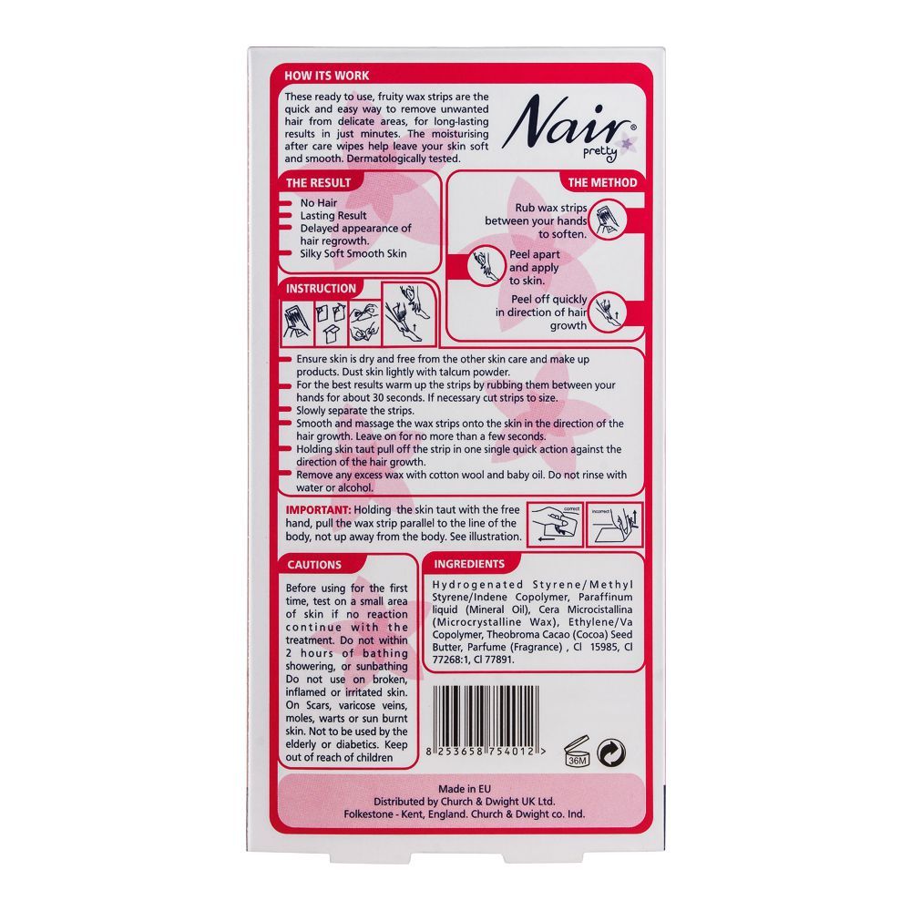 Nair Pretty Mini Wax Strips, For Body, Bikini & Sensitive Areas, With Chamomile & Cherry Extract, 12-Pack - Image 2