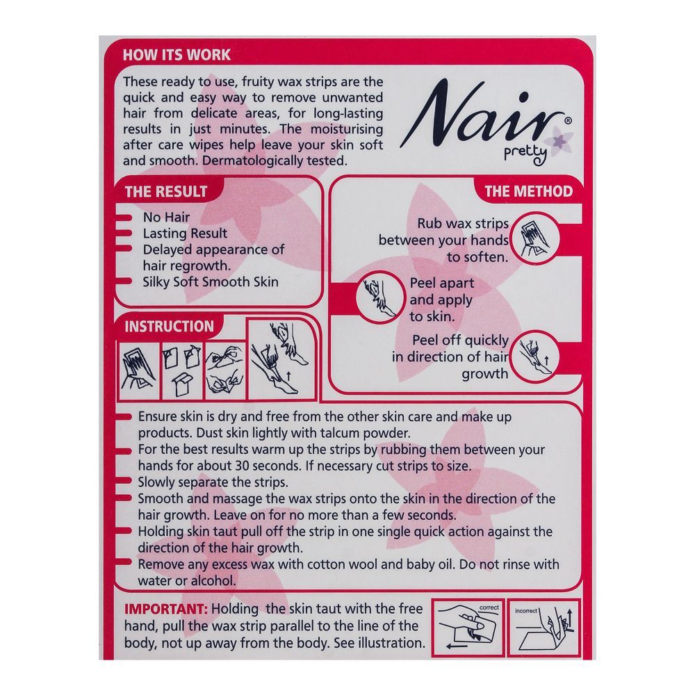 Nair Pretty Mini Wax Strips, For Body, Bikini & Sensitive Areas, With Chamomile & Cherry Extract, 12-Pack - Image 4