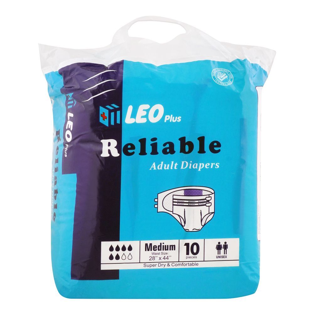 Leo PlusReliable Adult Diapers, Medium, 28x44 Inches, 10-Pack - Main Image